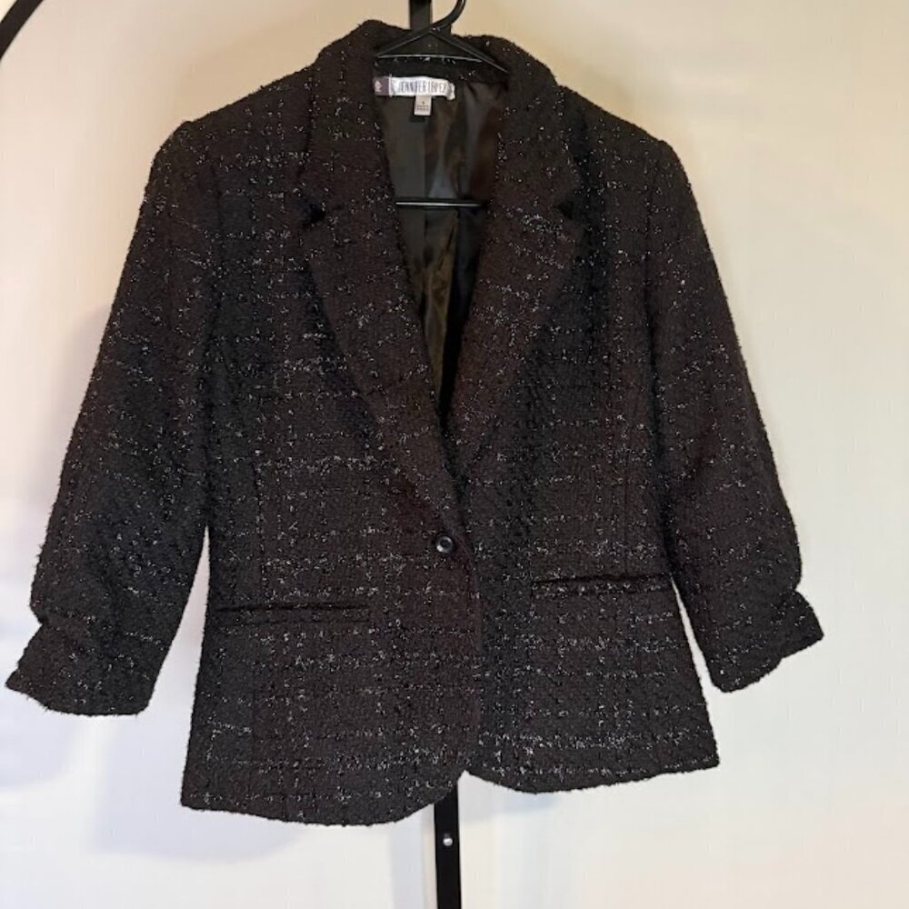 Jennifer Lopez Black Metallic Tweed Blazer